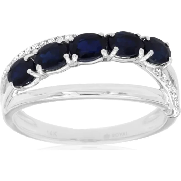 Royal 14K White Gold Sapphire and Diamond Oval Ring – 1.20 Carat Sapphire, 0.06 Carat Diamonds