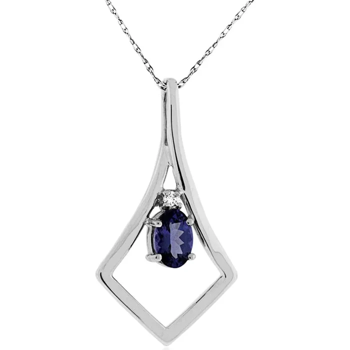Royal 14K White Gold Tanzanite & Diamond Pendant – 0.56 Carat Tanzanite, 0.02 Carat Diamonds