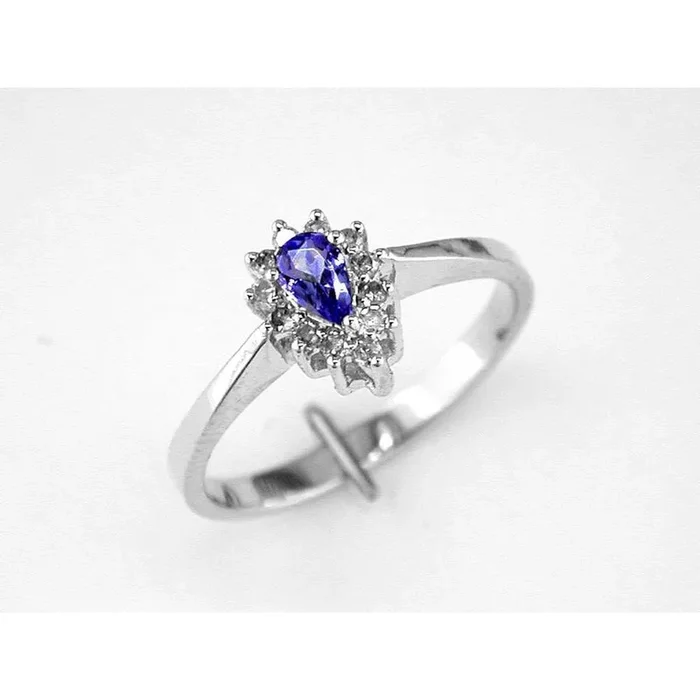 Royal 14K White Gold Tanzanite & Diamond Ring – Exquisite Pear Shape Design