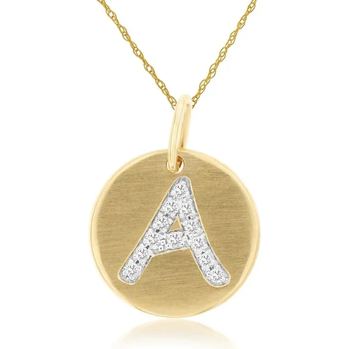 Royal 14K Yellow Gold Initial Diamond Pendant “Letter: A” – 0.06 Carat Total Diamond Weight