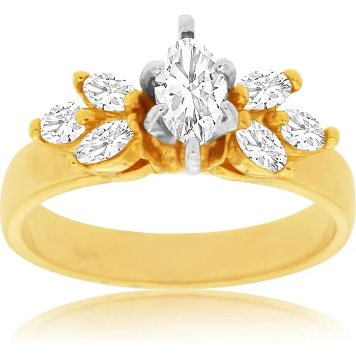 Royal 14K Yellow Gold Marquise Diamond Engagement Ring – 0.73 Carat Total Diamond Weight