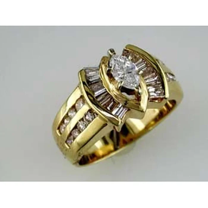Royal 14K Yellow Gold Marquise Diamond Engagement Ring – 1.47 Carat Total Diamond Weight