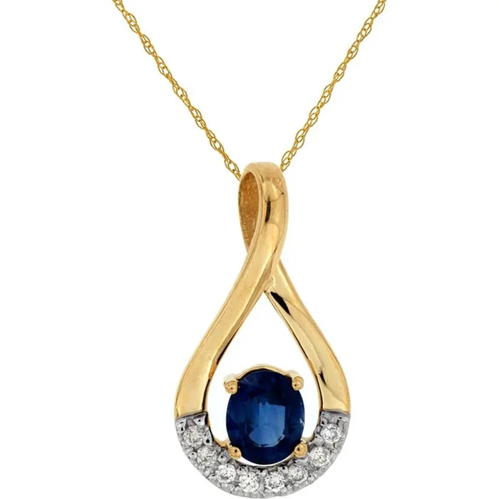 Royal 14K Yellow Gold Oval Sapphire & Diamond Pendant – 0.44 Carat Sapphire, 0.06 Carat Diamond Total Weight
