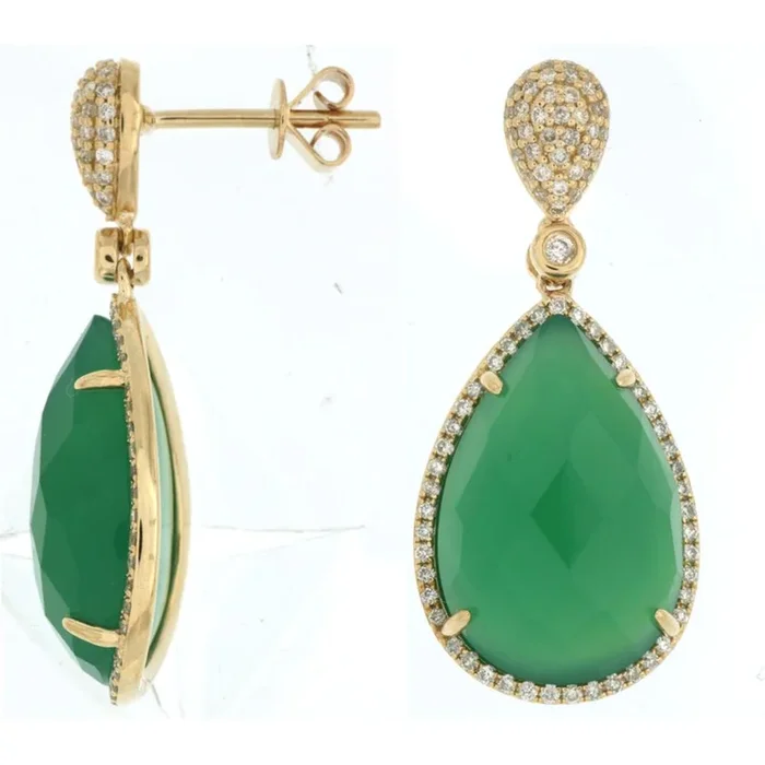 Royal 14K Yellow Gold Pear-Shaped Diamond & Agate Earrings – 0.65 Carat Total Diamond Weight