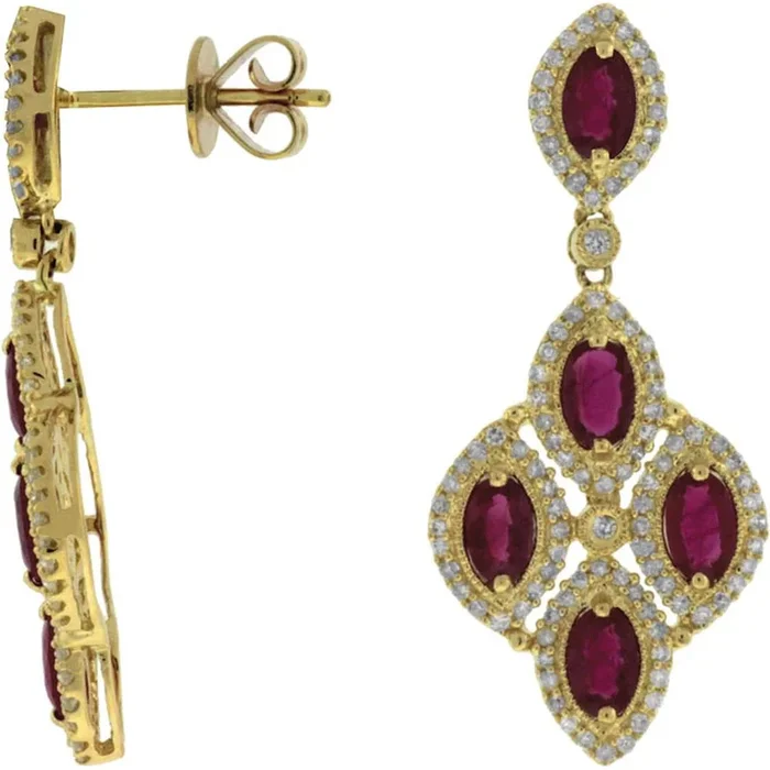 Royal 14K Yellow Gold Ruby & Diamond Halo Earrings – 2.80 Carat Ruby, 0.80 Carat Diamond Total