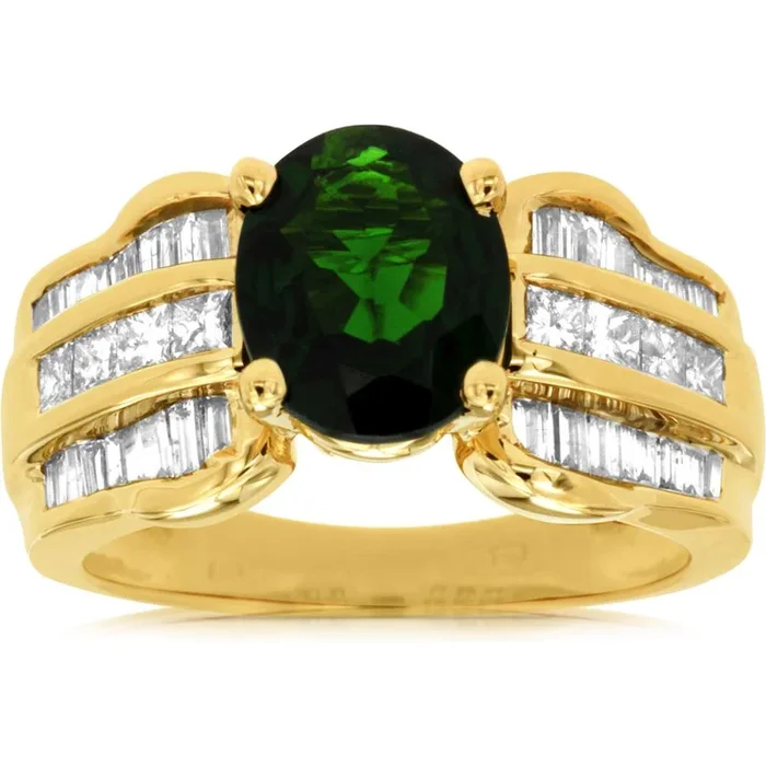 Royal 14K Yellow Gold Russalite and Diamond Emerald Cut Ring – 3.4 Carat Total Gem Weight