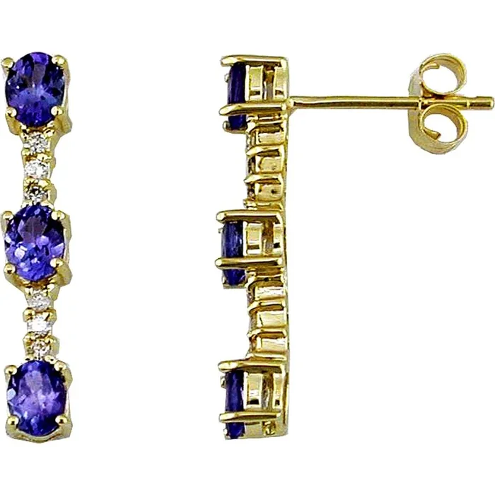 Royal 14K Yellow Gold Tanzanite & Diamond Earrings – Vibrant Luxury Sparkle