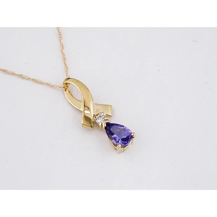 Royal 14K Yellow Gold Tanzanite & Diamond Halo Pendant – 0.42 Carat Tanzanite, 0.03 Carat Diamond