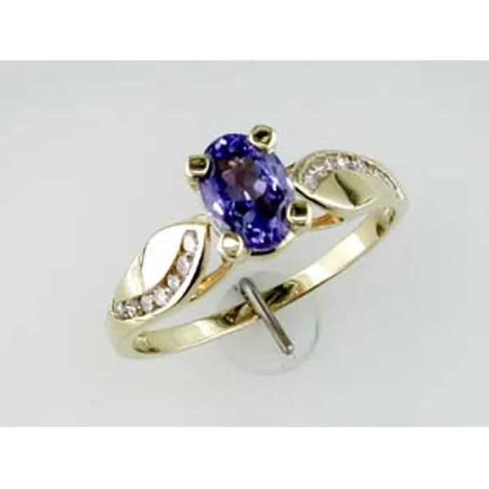 Royal 14K Yellow Gold Tanzanite and Diamond Halo Ring – 0.75 Carat Tanzanite, 0.22 Carat Diamonds