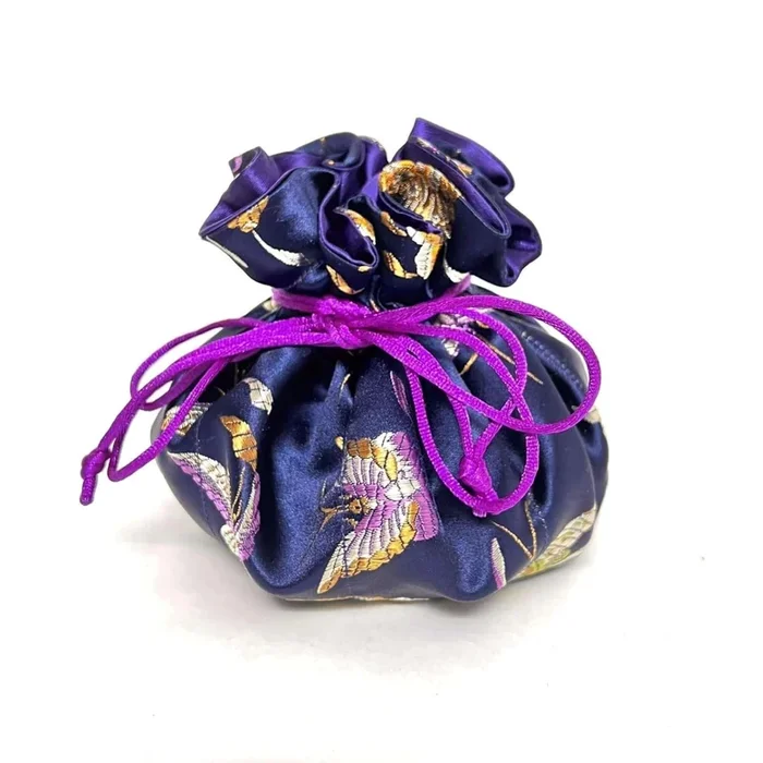 Royal Blue Butterfly & Dragonfly Pattern Brocade Jewelry Pouch