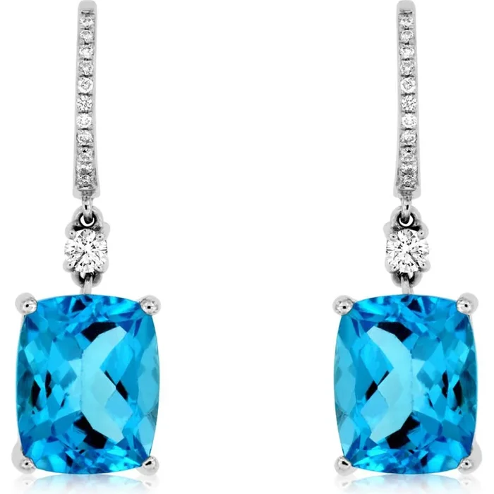 Royal Celestial Blue Topaz and Diamond Earrings – 14K White Gold