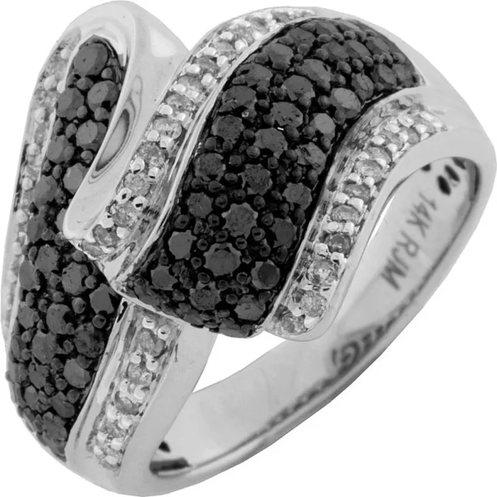 Royal Enchanted 14K White Gold Black Diamond Halo Ring – 1.00 Carat Total Diamond Weight