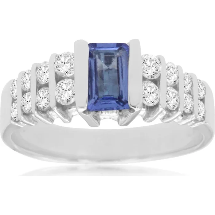 Royal Enchanted Tanzanite & Diamond Halo Ring in 14K White Gold