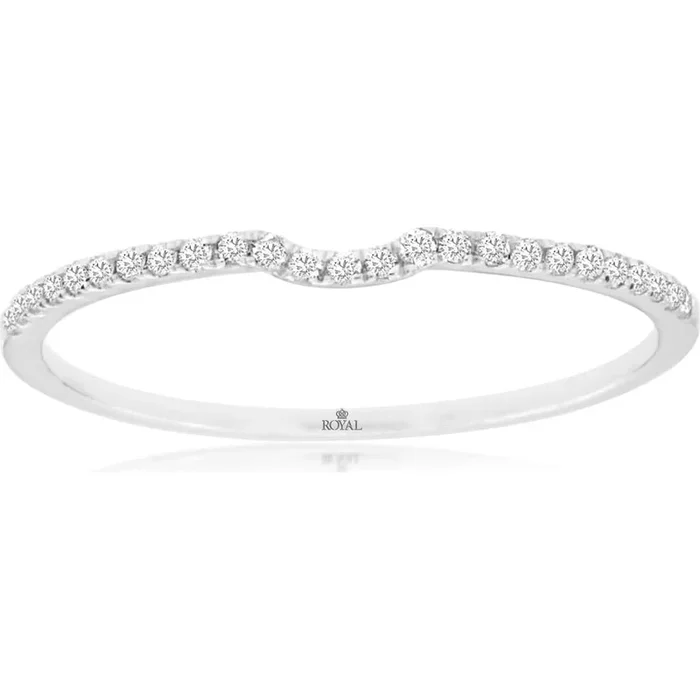 Royal Enchanting 14K White Gold Diamond Contour Wedding Band – 0.10 Carat Total Diamond Weight