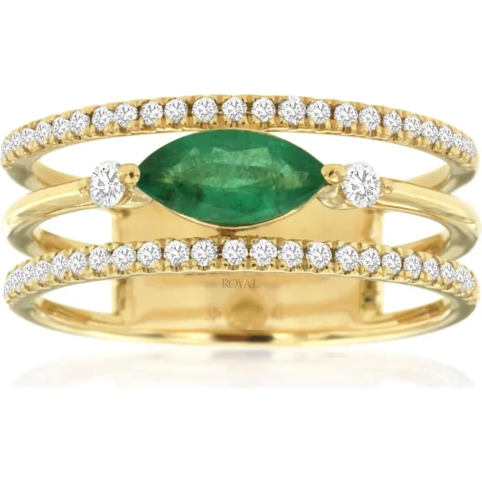 Royal Enchanting 14K Yellow Gold Emerald & Diamond Marquise Ring
