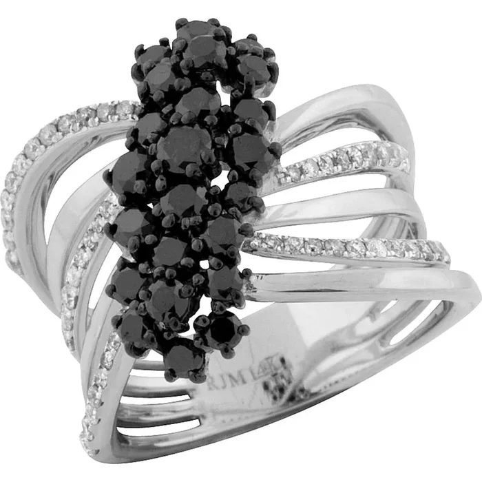 Royal Enigmatic Night Sky 14K White Gold Black Diamond & Diamond Ring