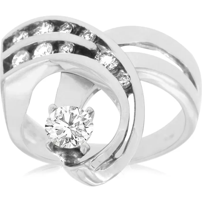 Royal Exquisite 14K White Gold Diamond Engagement Ring with Brilliant Round-Cut Center Diamond – 0.71 Carat Total Diamond Weight