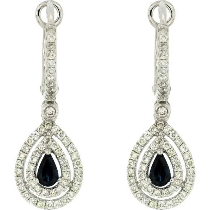 Royal Luxe 14K White Gold Sapphire and Diamond Pear Earrings – Timeless Elegance