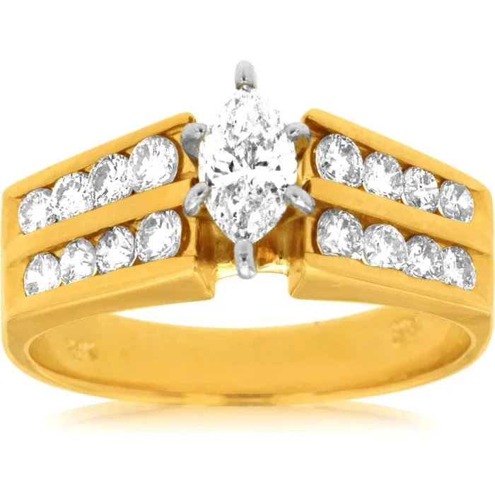 Royal Radiant 14K Yellow Gold Marquise Diamond Engagement Ring