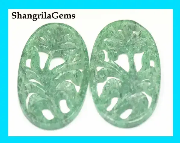 SALE 44mm pair Aventurine green hand carved cabochon like Jade 44 by 27