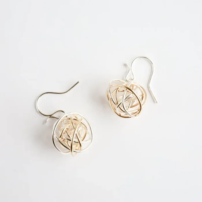 Scribble Wire Ball Drop Earring – Two Tone