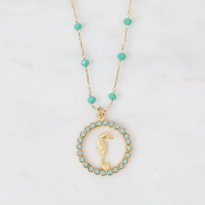 Seahorse Beaded Pacific Opal Chain Necklace