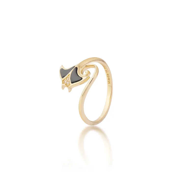 Sealife Manta Ray Black Coral Ring in Gold with Diamonds – 12mm