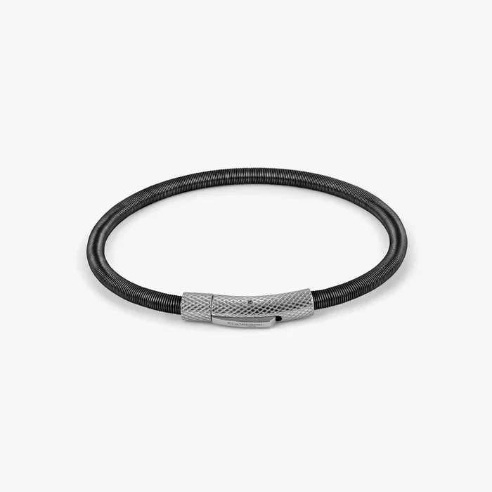 Seta Etched Click Nylon Bracelet in Stainless Steel with Black Coated Wire