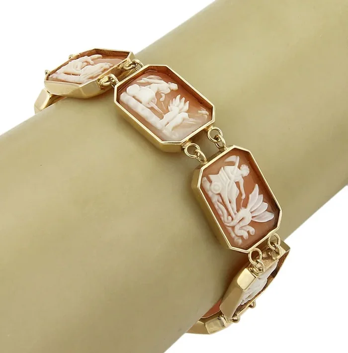 Shell Cameo 14k Rose Gold Carved Octagon Link Bracelet