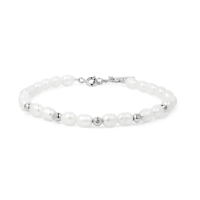 Silver Freshwater Pearl & White Cubic Zirconia Bez