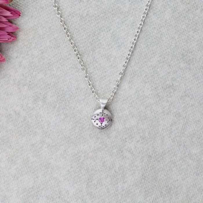 Silver Lights Charm Pendant in Pink Sapphire
