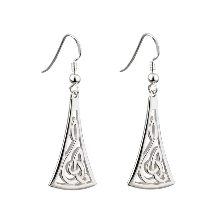 Silver Long Celtic Drop Earrings