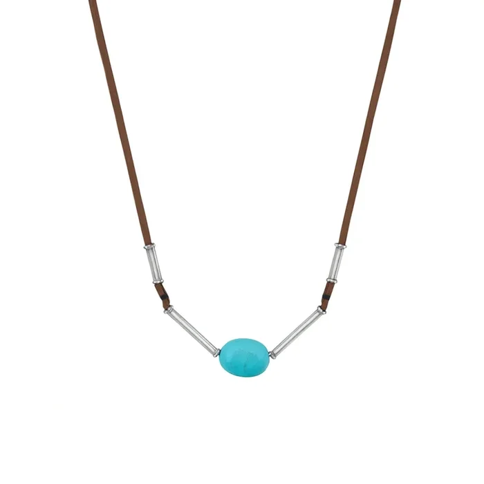 Silver Pipe Necklace with Turquoise Stone