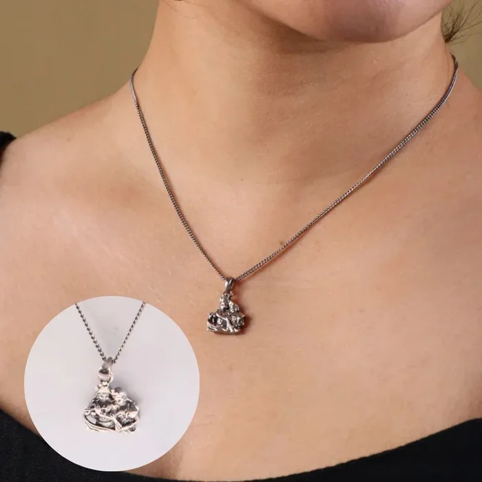 Silver Radha Krishna Pendant Necklace