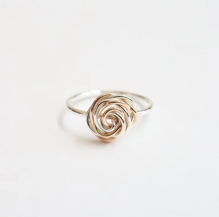 Silver Ring with Sterling Silver & Gold Filled Wire Rose