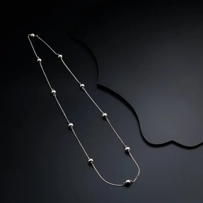 Silver round beads long chain