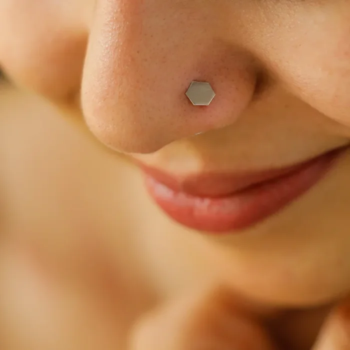 Silver Tiny Plain Hexagon Nose pin