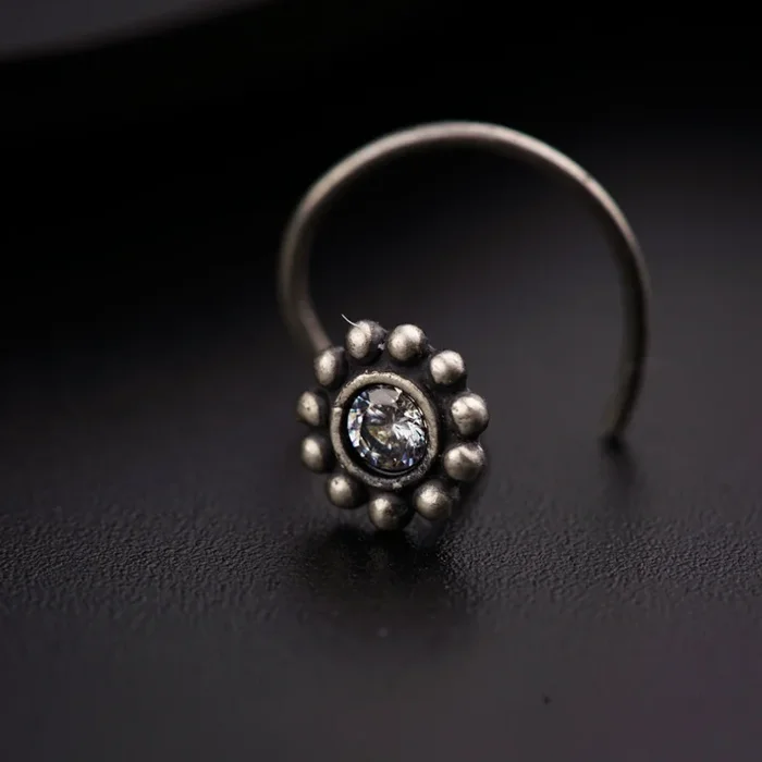 Silver White Stone Nose pin (Pierced)