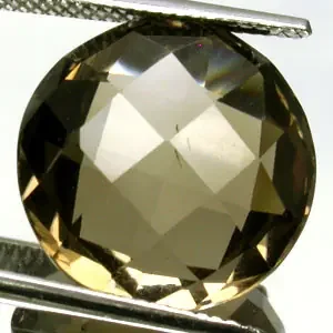 SMOKEY QUARTZ 9.55 CARAT WEIGHT ROUND CHECKERBOARD CUT GEM