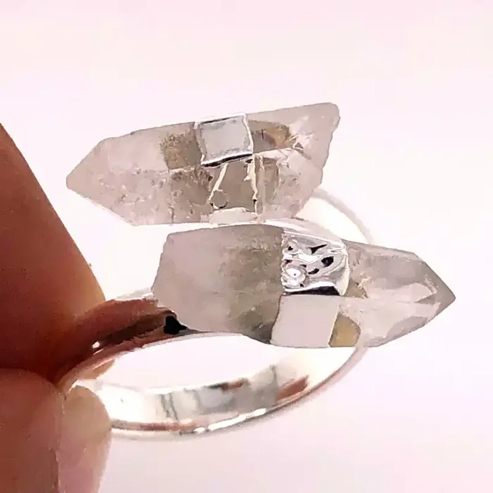 Smoky quartz Double Terminated Points Gemstone Ring BR 543