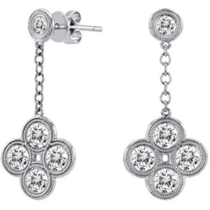 Sofer Jewelry – 14K White Gold 4 Diamond Bezel Cluster Drop Stud Earrings with 0.47 Carats of Diamonds