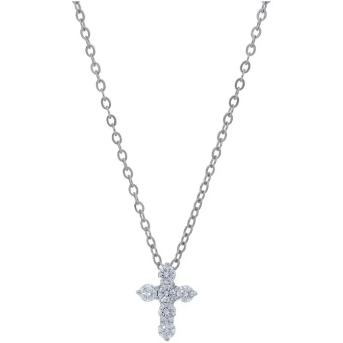 Sofer Jewelry – 14K White Gold 6 Diamond Shared Prong Cross Pendant with 0.25 Carats of Diamonds