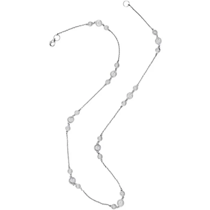 Sofer Jewelry – 14K White Gold Alternating 3 Milgrain Bezel Diamonds By The Yard Necklace with 1.68 Carats of Diamonds