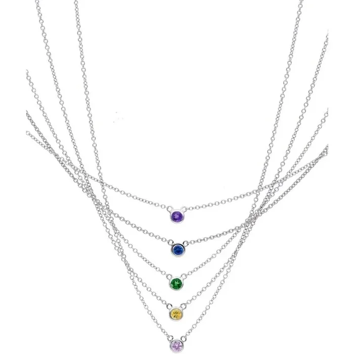 Sofer Jewelry – 14K White Gold Amethyst Bezel Necklace with 0.11 Carats of Amethysts