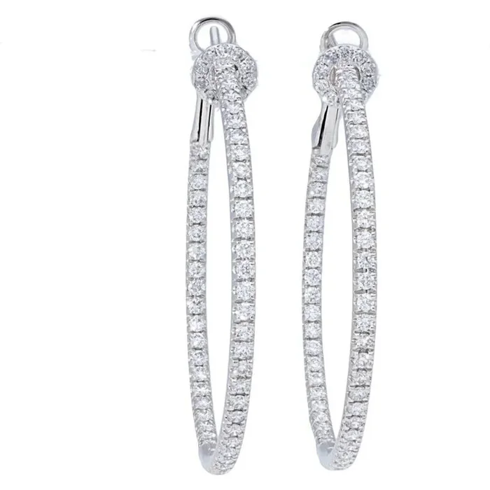 Sofer Jewelry – 14K White Gold Inside Out Hoop Earrings with 1.7 Carats of Diamonds