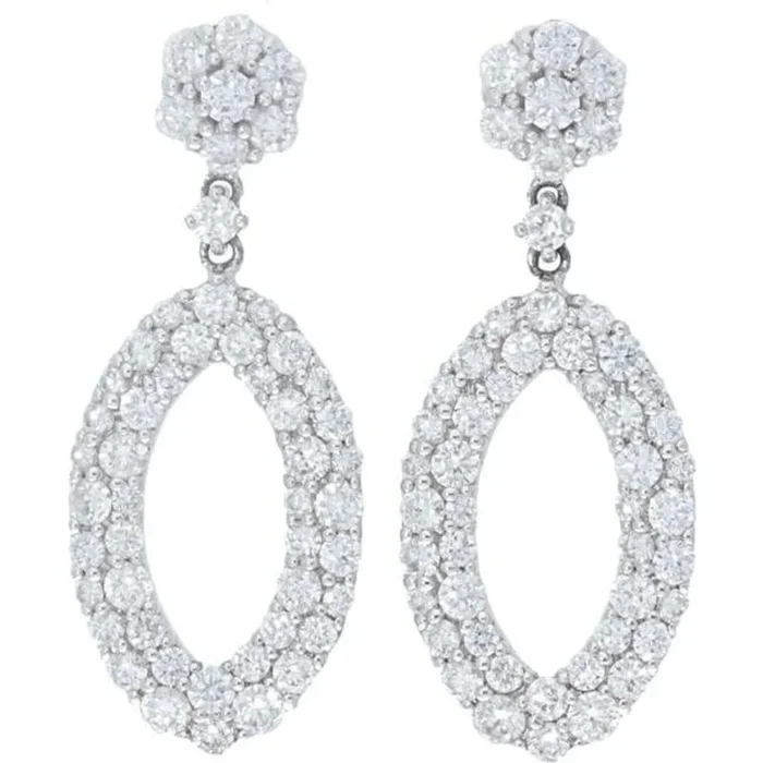 Sofer Jewelry – 14K White Gold Marquise Shape Diamond Drop Stud Earrings with 2.5 Carats of Diamonds