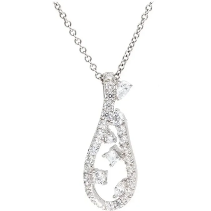 Sofer Jewelry – 14K White Gold Oval Pendant With Scattered Diamonds with 0.51 Carats of Diamonds