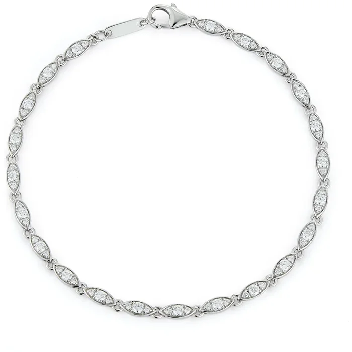 Sofer Jewelry – 14K White Gold Oval Shaped Diamond Bracelet with 0.88 Carats of Diamonds