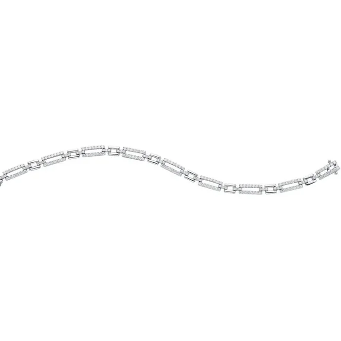 Sofer Jewelry – 14K White Gold Rectangle Link Pave Diamond Bracelet with 2.12 Carats of Diamonds