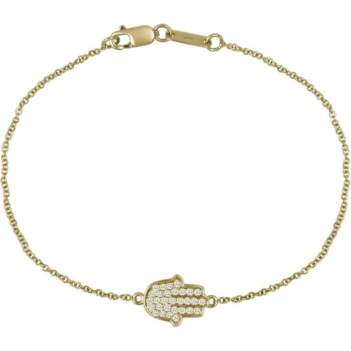 Sofer Jewelry – 14K Yellow Gold Diamond Hamsa Bracelet with 0.17 Carats of Diamonds